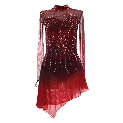 Robe de patinage artistique haut de gamme à dos ouvert et cristaux scintillants