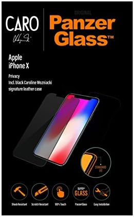 PanzerGlass Apple iPhone X/iPhone Xs Tempered Glass Privacy Screen Protector and Black Leather case, Including Officially Licensed Caroline Wozniacki Caro Signature Black Leather Case