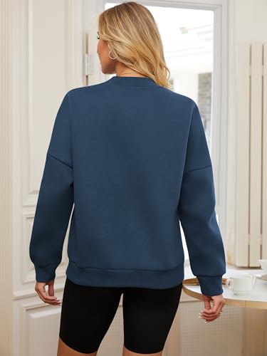 GEMLON Womens Button Down Sweatshirts Jackets Long Sleeve Casual Loose Outwear with Pockets Blue 2XL — view 3