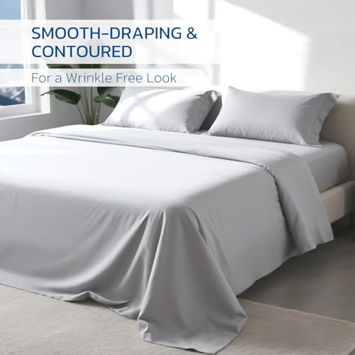Degrees of Comfort PolarEdge Pro Cooling Sheet King Size, Luxury Cooling Bedding with Coolmax, Deep Pocket Up to 15 Inches, Q-MAX 0.4, Moisture-Wicking & Breathable for Hot Sleepers, 4 Pieces Grey