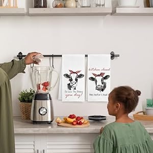 Funny Cow Farmhouse Kitchen Towels Set of 2 Decor Gifts for Cow Lovers Farmer, Country I'll Lick The Dishes You Dry This Heifer's Had It Decorative Dish Hand Tea Towels for Home 16x24 Inch Funny Cow Farmhouse Kitchen Towels Set of 2 Decor Gifts for Cow Lovers Farmer Country Ill Lick The Dishes You Dry This Heifers Had It Decorative Dish Hand Tea Towels for Home 16×24 Inch