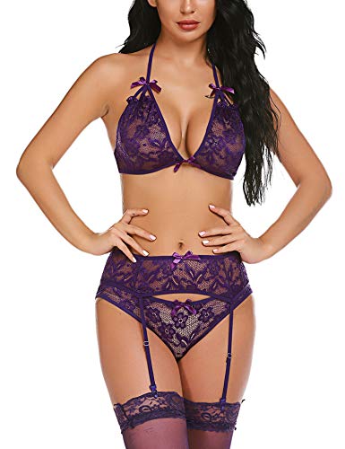 image for Avidlove Women Sexy Lingerie with Garter Belts Lace Teddy Nightwear Ga