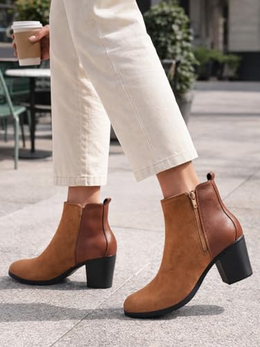Image of Women's Ankle Boots with Block Heel | Side Zip Closure | Faux Suede Finish | Casual & Party Footwear Booties