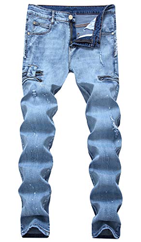 chouyatou Men's Classic Fit Distressed Jeans Deco-Zip Performance Rugged Wear Ripped Denim Work Pant