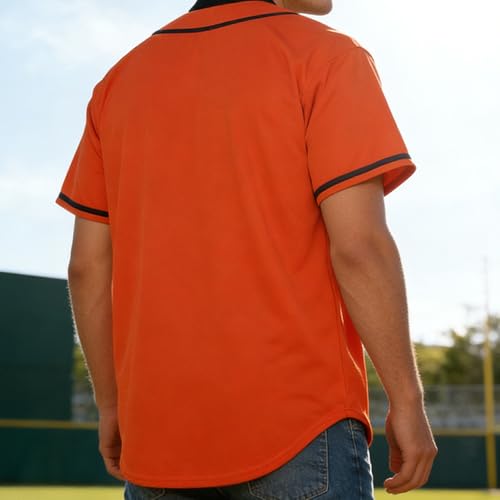 Camiseta de béisbol naranja lisa, de manga corta casual con botones miniatura 2