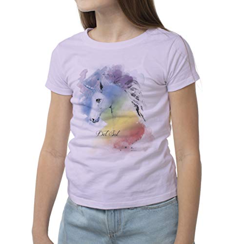 Del Sol Color Changing Youth Girls Crew Tee, Watercolor Unicorn, Lilac, Size YXS