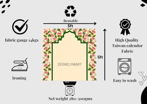 Image of Background Decoration Cloth | Pichwai Inspired Blooming Pink Lotus and Temple Arch Backdrop | Lakshmi Backdrop Cloth for Decoration Pooja 5x5 Feet