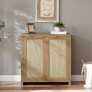 Hampstead storage sideboard cabinet with rattan doors and adjustable shelves buffet kitchen cabinet cupboard console for living room set of 2  urban country home decor