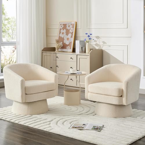 Sillón redondo chenille beige con giro 360 grados miniatura 4
