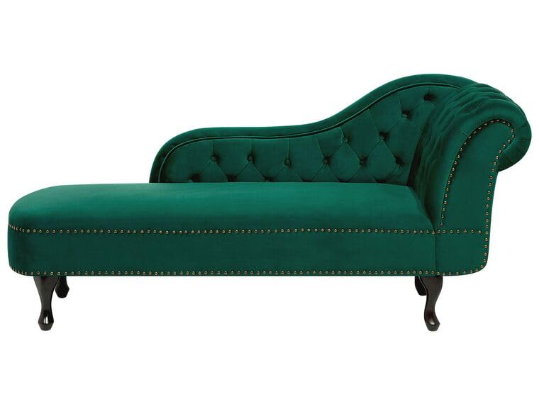 Image of Velvet Modern Chesterfield Chaise Lounge Couch 166 X 63 X 76 for Your Loving Space (Green, Right Arm)
