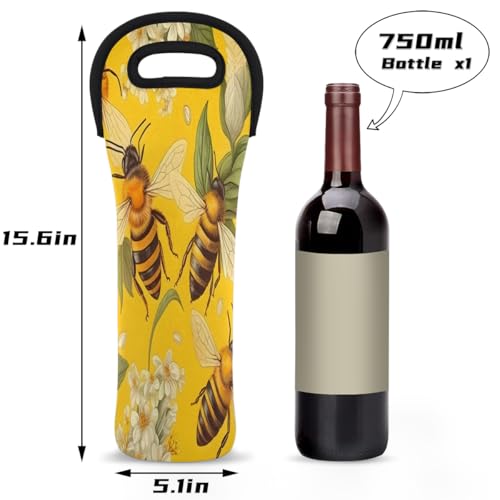 Bee Honey Yellow Wine Carrier Tote Bag Yellow Honeycomb Farmhouse Neoprene Wine/Water Bottle Tote for Picnic Party Restaurant2