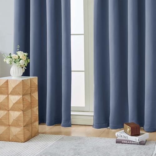 Image of Aiyufeng Denim Blue Short 36 Inches Blackout Curtain 2 Panels Set, Half Window Rod Pocket Privacy Curtain Tiers for Kitchen, Curtains Blackout for Bathroom Shades, W40 x L36 Inch, Denim Blue