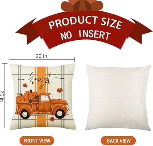 Image of PSDWETS Throw Pillow Covers 20x20 Set of 4 for Fall Decor,Fall Decorations Maple Leaves Pumpkin Farmhouse Autumn Thanksgiving Cushion Cover for Home Sofa Couch