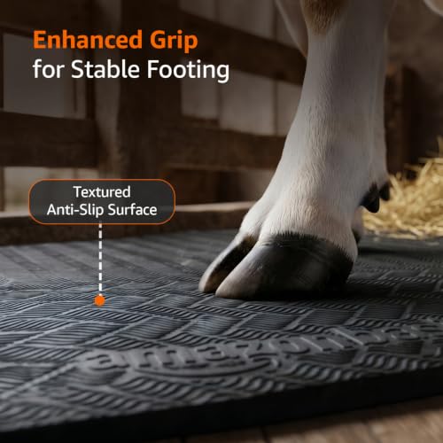 Image of Amazon Basics Premium EVA Cow Mat | 8x5 ft | 25mm Thick | Durable, Shock-Absorbent & Waterproof | Anti-Slip & Easy to Clean | Ideal for Cows, Buffaloes & Dairy Farms(Super Deluxe, Black)