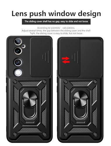 Image of SPAZY CASE Vivo V40 / V40 Pro 5G / T3 Ultra 5G Back Cover | Heavy Duty Hybrid Case with 360 Degree Rotating Finger Ring Holder + Slider Shutter Camera Protection Case - Black