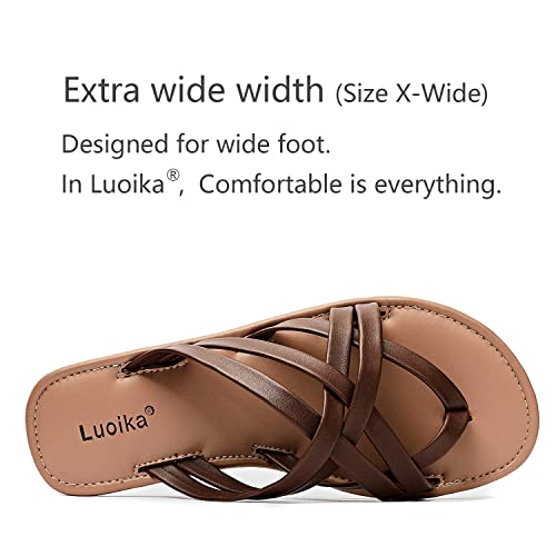 Image of Luoika Women's Wide Width Flat Sandals, Flip Flop Slides Sandal Casual Strapy Sandal Slip on Summer Beach Shoes for Women.
