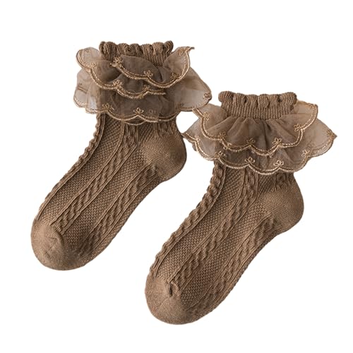 hatleues Women Socks Lolita Ruffle Lace Socks High Elasticity Soft Socks Breathable Sweat Absorption Lace Socks