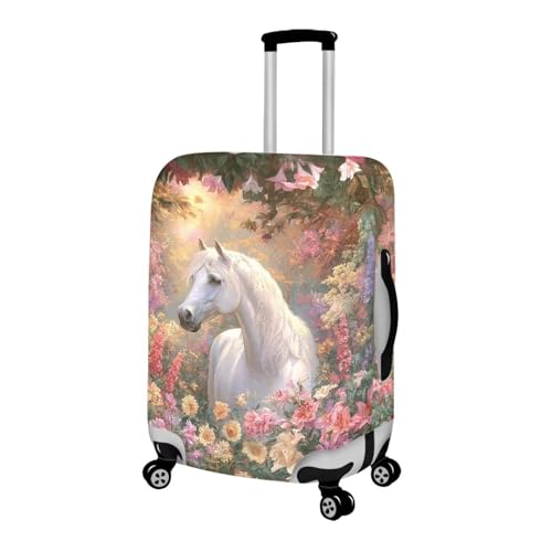 Image of Mumeson White Horse and Butterfly Luggage Cover for Suicase Approved Protector Baggage Gear Dust Covers Protective Fits 18-32 Inch Luggage
