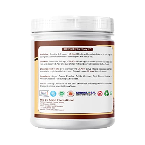 Image of Mr. Kool Drinking Chocolate Powder for Delicious Hot /Cold Chocolate Drink, Healthy Drink for Kids 400 Gm Jar