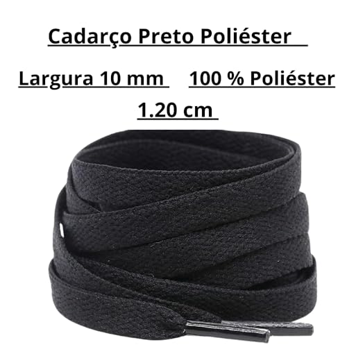 Cadarço Preto 1,20 cm 2 Pares, 100% Poliéster, Resistente, Compatível Com Todas as Marcas e Modelos