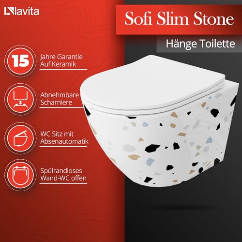 Lavita LAV 101 Vorwandelement für WC 40cm + Wand Hänge Tiefspül WC SOFI SLIM STONE Weiß Spülrandlos + Bedienplatte LAV 200.3.1 Weiß | Komplettset | Unterputz Spülkasten | Toilette Komplett Sett – Bild 6