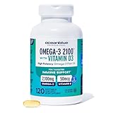 Oceanblue Professional Omega-3 2100 with Vitamin D3 – 120 ct – Triple Strength Burpless Fish Oil Supplement with High-Potency EPA, DHA, DPA and Vitamin D3 – Wild-Caught – Orange Flavor (60 Servings)