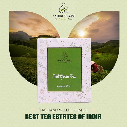 Image of Nature's Park Mint Green Tea - 20 Premium Tea Bags - Cool & Refreshing - Made with 100% Loose Leaf & Mint - Peppermint Herbal Tea 150g