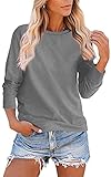 Heltapy Womens Simple Tops Crewneck Sweatshirt Casual Raglan Long Sleeve Plain Pullover Grey
