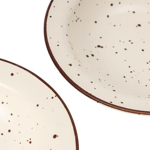 Image of Beyond Homes Ceramic Pasta Plates Shallow, 18cm, Set of 4, Off-White Spotted | Matte Finish Ceramic Pasta Bowl | Stoneware Pasta & Maggie Bowl | Chip-Resistant | Microwave Safe (4, Off-White Spotted)
