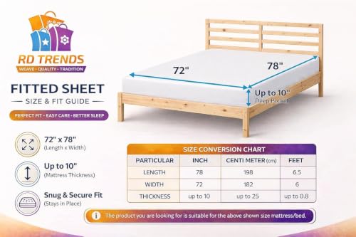 Image of RD TREND Bed Sheet Double Bed | Microfiber Satin Weave | 400 TC | 78x72x10