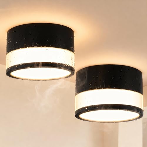 ZIZZLER IP44 Wasserdichte Deckenleuchte Aufputz Schwarz für Bad Küchen, 2er LED…