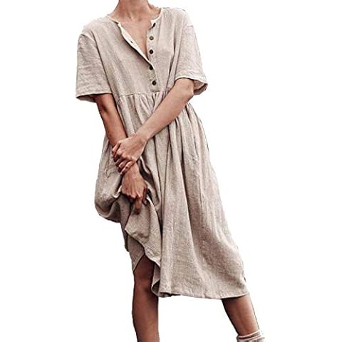 Vestido Casual de Algodón y Lino Manga Corta Naliha Cover