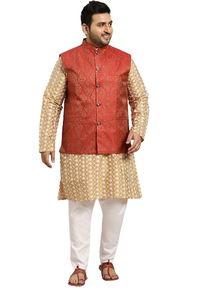 Image of SOJANYA (Since 1958, Men's Silk Blend Grey Kurta Pyjama & Silk Blend Jacket Combo