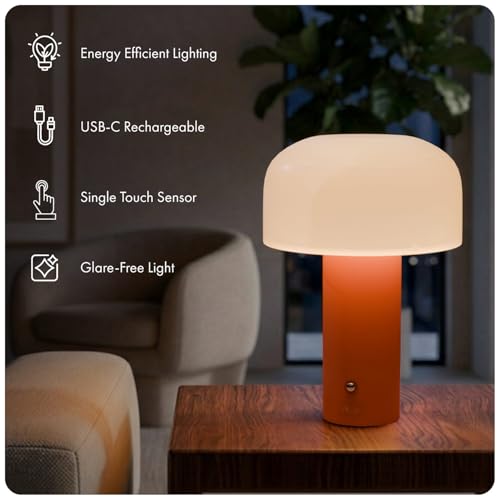 Image of Table Lamp for Bedroom, Study Table & Living Room | Small Metallic Finish Night Lamp with Frosted Dome Diffuser | Bedside Lamp, Desk Light & Home Decor Gift (Dome, Orange)