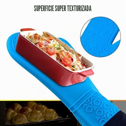 Miniatura 8 de Guantes Para Horno, Sopito Silicona Resistente Al Calor Guantes Para Horno Antideslizantes Extra Largos Con Protección De Algodón Para Cocinar, Hornear