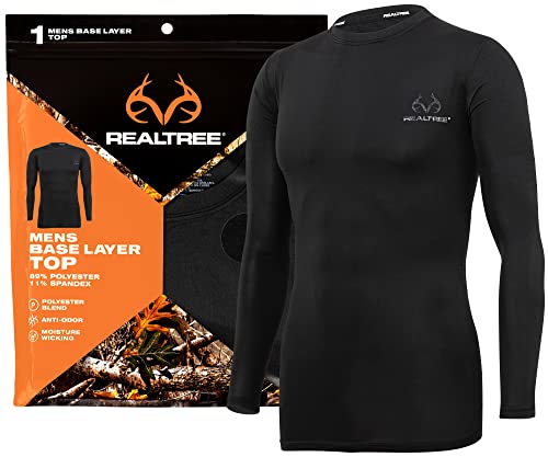 Realtree Base Layer Thermal Underwear For Men - Long Sleeve Shirt Long Johns Top (Medium/Black) #TOP1