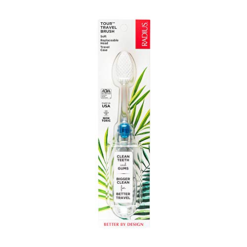 RADIUS Tour Travel Brush & Case with Replaceable Brush Head ADA Accepted Toothbrush Improve Gum Health - Blue - Pack of 1