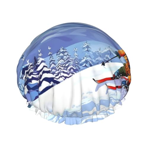 Winter skiing Shower Cap Men Large Reusable Shower Bonnet