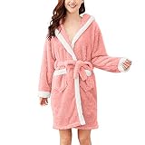 Generic Bademantel Damen Flauschig Fleece Morgenmantel Damen Microfaser Fleece-Bademantel Leichter Warmer Flanell-Nachtwäsche Fleece-Kapuzen-Bademantel -Langer Bademantel Saunamantel