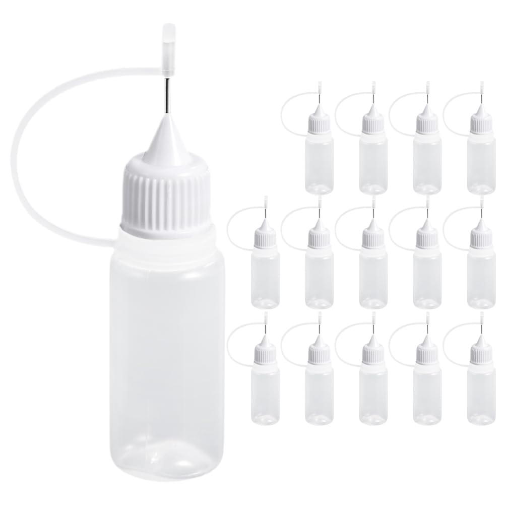 Ipetboom 15Pcs Needle Tip Glue Bottles 10Ml Precision Empty Squeeze Applicator Set for Diy Quilling Craft Adhesive Dispensing and Home Repair
