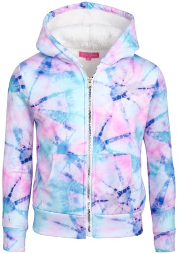 Freestyle Revolution Girls  Sweatshirt - Fully Sherpa-Lined Zip Up Hoodie with Sequins, Size 8, Cotton Candy Tie-Dye