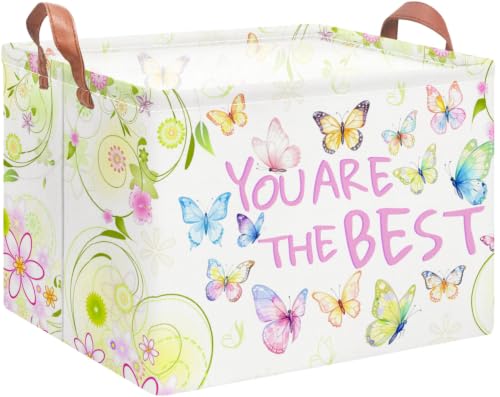 Image of NTAOHAMPER Rectangular Storage Basket Empty,Storage Bin with Handles,Room Decor,Gift Basket,Book Box(Blessing Butterfly)