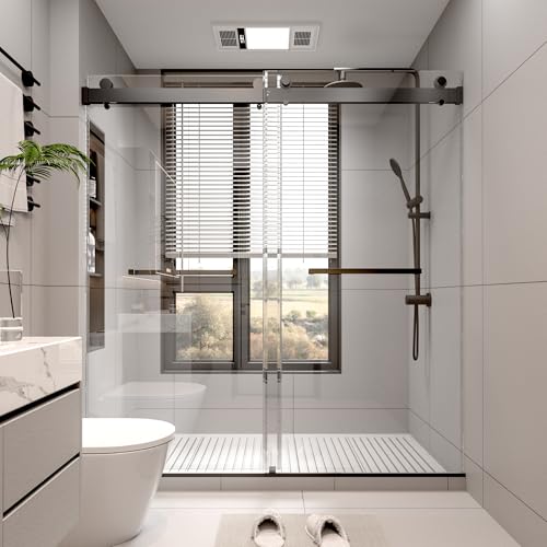 Image of 68-72 inch W x 76 inch H Frameless Double Sliding Shower Door w /Soft-Close, Bathroom Glass Doors with 3 /8 inch (10mm) SGCC Tempered Glass & Stainless Steel Handle, Reversible Installation, Matte Black