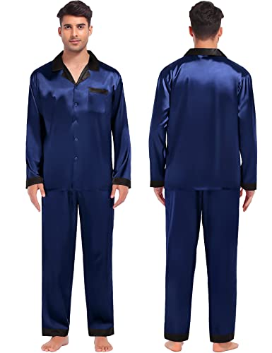 SWOMOG Couples Pajama Sets Women & Men Silky Satin Long Sleeve Sleepwear Classic Button Down Soft Loungewear Pjs Set3