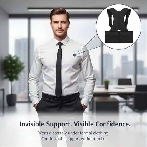 Image of Posture Corrector Belt for Men| For Women| Back Pain Relief Belt| Adjustable Back Brace for Spine Alignment, Shoulder, Clavicle & Upper Back Support| Lightweight & Breathable | Universal Size|