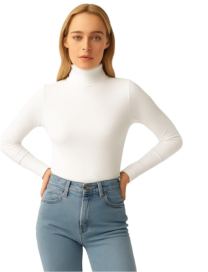 kaish Wkaish - Stylish High Neck Cotton Frill Tees/T-Shirt/Tops with Full Sleeves for Women -Lomen’s Ribbed Turtleneck Long Sleeve Slim Fit Top | Stretch Knit-picture-25