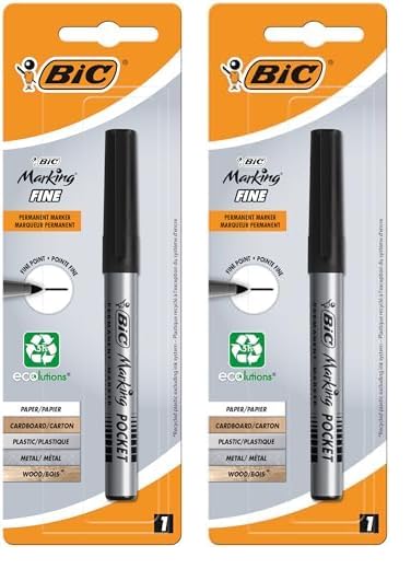 BIC Marking Fine ECOlutions Marqueur Permanent à Pointe Conique Fine - Noir, Blister de 1 (Lot de 2)