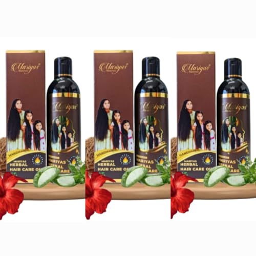 Image of Mariyas Herbal Hair Growth Oil - Pack of 3 | Hibiscus, Bhringraj, Amla, Neem | Handmade Natural Kerala Ayurveda Hair Oil | 200ml x 3