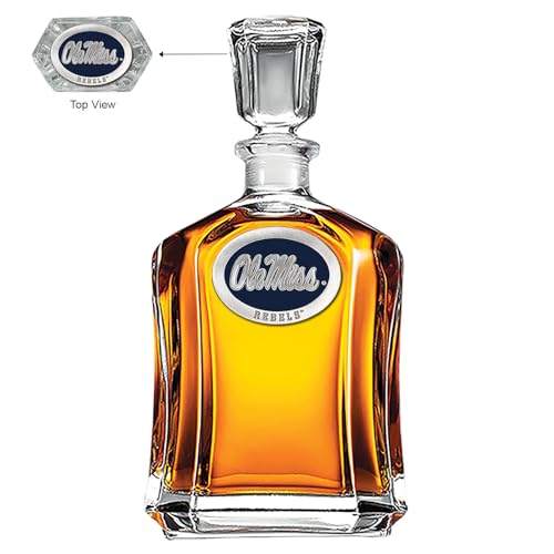 Image of Heritage Pewter Mississippi inchOle Miss inch Capitol Decanter | 24 OZ Whiskey Decanter for Liquor with Airtight Stopper | Expertly Crafted Pewter Glass Clear
