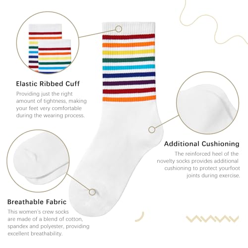 Image of American Trends Womens Novelty Striped Crew Socks Athletic Vintage Slouch Mid Calf Tube Socks